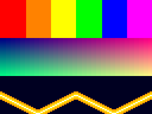 P69 test pattern — color bars, gradient, sine waveform
